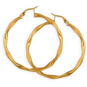 Créoles Or 375 Torsadées Lisses Et Satinées 40mm Tube 3mm