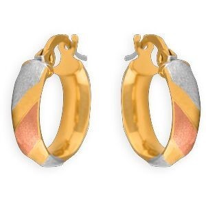 Créoles Or 375 Tricolores Lisses Et Satinées 14mm Tube 4mm