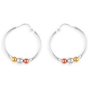 Créoles Argent 925 25mm Tube 2mm Boules Tricolores 5mm