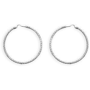 Créoles Argent 925 Diamantées 40mm Tube 2mm