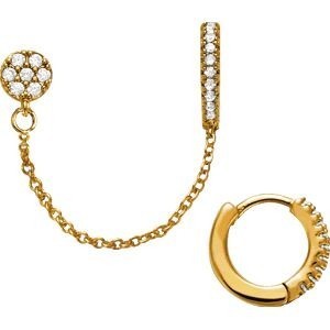 Créole Plaqué Or 12mm Tube 2mm Chaînette 35mm Boucle D'oreille Zircon 4.5mm