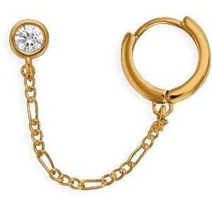 Créole Plaqué Or 12mm Tube 2.5mm Chaînette 35mm Boucle D'oreilles Zircon 4mm