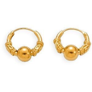 Créoles Plaqué Or Bali 15mm Tube 2mm Boule 6.3mm