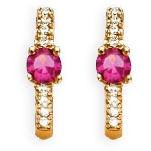 Créoles Plaqué Or 13mm Tube 2mm Zirconium Blanc Et Teinté Fuchsia