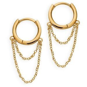 Créoles Plaqué Or 12mm Tube 2mm Chaînette Pendant 16mm