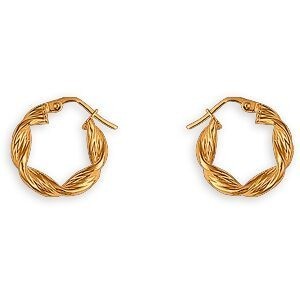 Créoles Or 375 Torsadées 16mm Tube 3.5mm