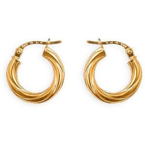 Créoles Or 375 Torsadées 15mm Tube 3mm