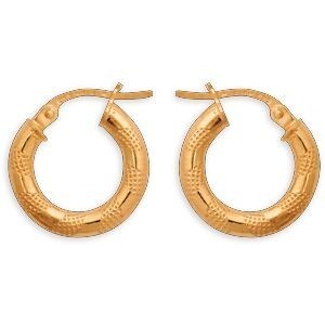 Créoles Or 375 Lisses Et Martelées 15mm Tube 3mm