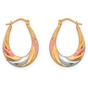 Créoles Or 375 Tricolores Ovales 20*26mm Tube 5mm