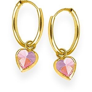 Créoles Or 375 20mm Tube 1.2mm Cœur Zirconium Rose 5.5mm