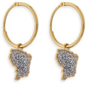 Créoles Or 750 14mm Tube 1.2mm Carte Guyane Email Pailleté 7.5*9.5mm