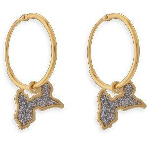 Créoles Or 375 14mm Tube 2mm Carte Guadeloupe Email Pailleté 7*10mm