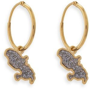 Créoles Or 375 14mm Tube 2mm Carte Martinique Email Pailleté 6*12mm