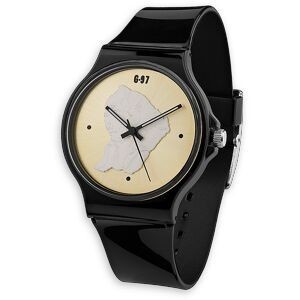 Montre Unisexe 30mm Cadran Doré Carte Guyane Argenté Bracelet Plastique Noir 3atm