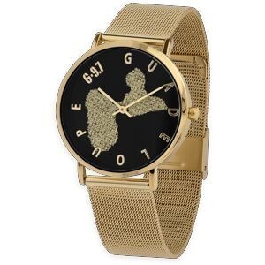 Montre Unisexe G97 36mm Cad Doré Noir Gravure Guadeloupe Dorées Brac Mesh Doré 17.5mm 3atm