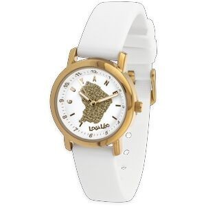 Montre Enfant Carte Guyane Doré Cadran Blanc 28mm Brac Caoutchouc Blanc 3 Atm