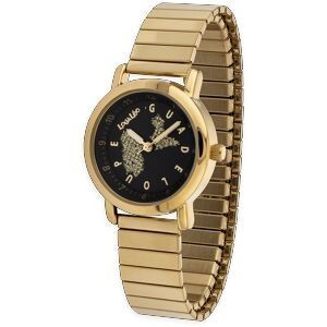 Montre Enfant Carte Guadeloupe Doré Cadran Noir 28mm Brac Acier Doré Elastique 3 Atm