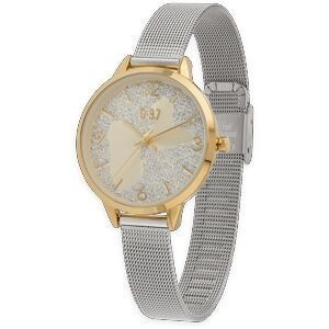 Montre Femme G97 34mm Cad Doré Arg Carte Guadeloupe Doré Brac Mesh 12mm Argenté 3atm