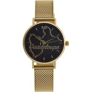 Montre Femme G97 34mm Cadran Noir Carte Guadeloupe Brac Mesh Doré 14mm 3 ATM