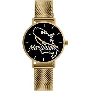 Montre Femme G97 34mm Cadran Noir Carte Martinique Brac Mesh Doré 14mm 3 ATM