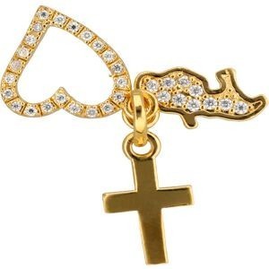 Pendentif Plaqué Or Zirconium Carte Martinique Croix Cœur 20mm Avec Bélière