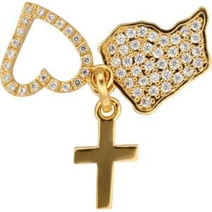 Pendentif Plaqué Or Zirconium Carte Guyane Croix Cœur 20mm Avec Bélière