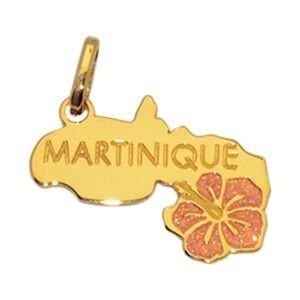 Pendentif Martinique Hibiscus Orange 9*24mm Or 375