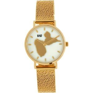 Montre Femme G97 30mm Cadran Nacre Carte Guadeloupe Braelet  Mesh Doré 14mm 3ATM