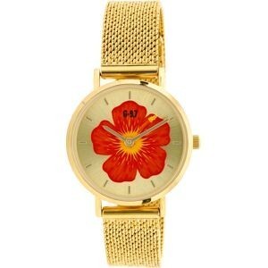 Montre Femme G97 30mm Cadran Doré Hibiscus Bracelet Mesh Doré 14mm 3ATM