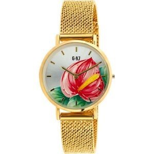 Montre Femme G97 30mm Cadran Argenté Anthurium Bracelet Mesh Doré 14mm 3ATM