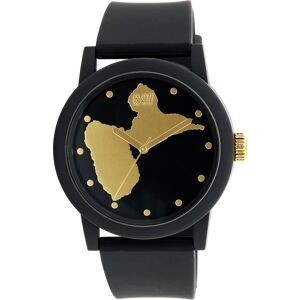 Montre Homme G97 41mm Cadran Noir Carte Guadeloupe Doré Bracelet Plastique Noir 22mm 5ATM