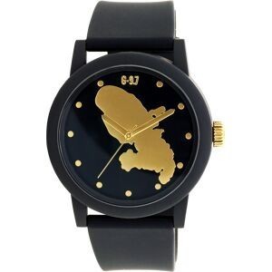 Montre Homme G97 41mm Cadran Noir Carte Martinique Doré Bracelet Plastique Noir 22mm 5ATM