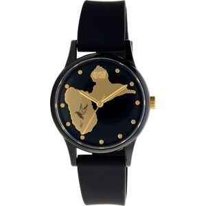 Montre Unisexe G97 33mm Cadran Noir Carte Guadeloupe Doré Bracelet Plastique Noir 16mm 5ATM