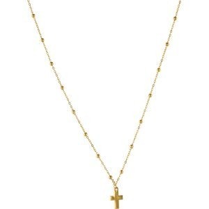 Collier Or 375 Boules Lisses Pendant Croix Lisse 42 à 45cm