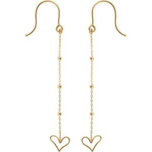 Boucles D'oreilles Or 375 Pendantes Chaine Boules Coeur Ajouré
