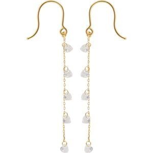 Boucles D'oreilles Or 375 Pendantes Chaine Coeurs Oxydes
