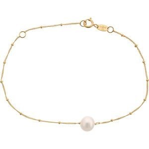 Bracelet Or 375 Perle Centrale Blanche Boules Lisses 17 à 20cm