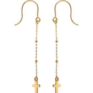 Boucles D'oreilles Or 375 Pendantes Chaine Boules  Croix Lisses