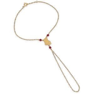 Chaîne Main Plaqué Or 20  à 22cm Carte Guyane 12*15mm Cristal Grenat 4mm