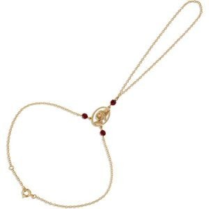 Chaîne Main Plaqué Or 20  à 22cm Cayennaise 11*14mm Cristal Grenat 4mm