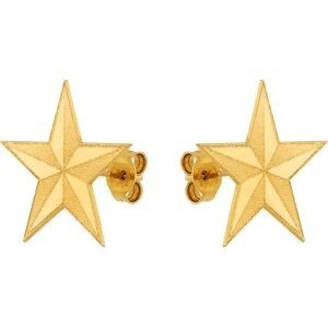 Boucles d’oreilles puces étoile 1 × 1 cm en plaqué or, finition lisse et sablée.